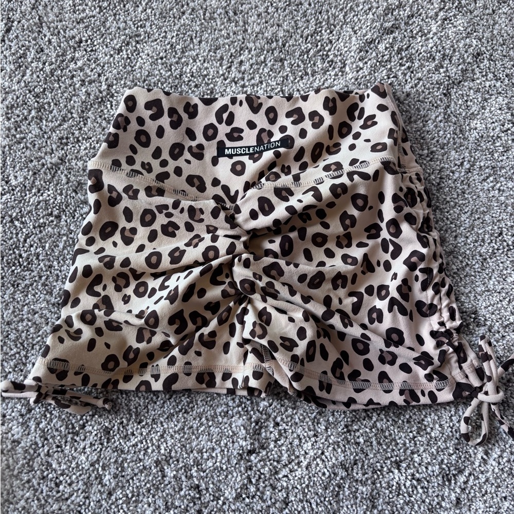 Muscle Nation Leopard Print side tie scrunch shorts